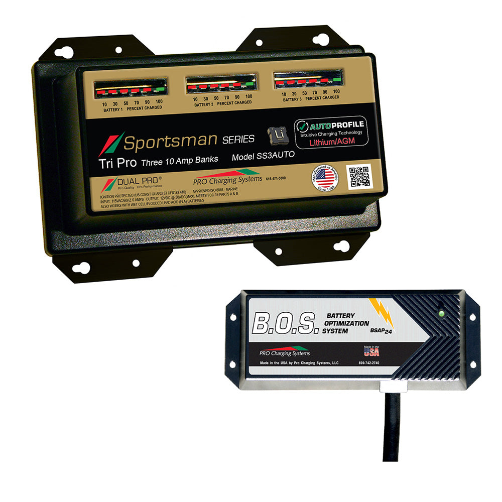 Dual Pro SS3 Auto 3 Bank Battery Charger w3 Bank BOS SS3AUTOBOS12V3