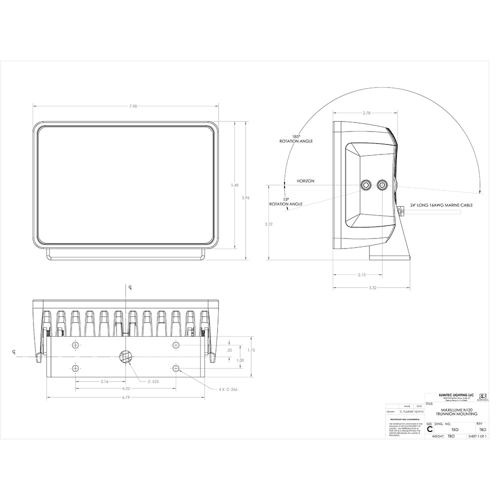 Lumitec Maxillume h120 Trunnion Mount Flood Light White Housing White Dimming 101346