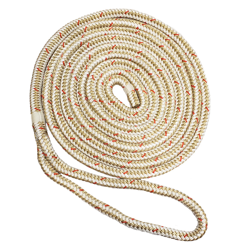 New England Ropes 58 Double Braid Dock Line WhiteGold wTracer 15 C50592000015